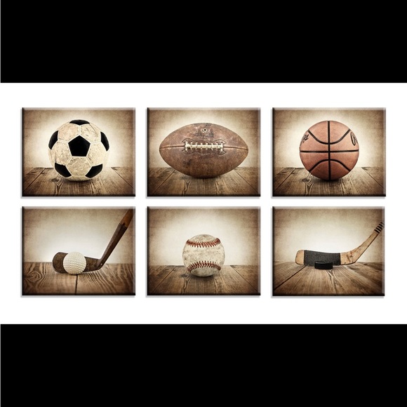 Boys wall decor sports pictures. Basketball baseball soccer hockey football golf